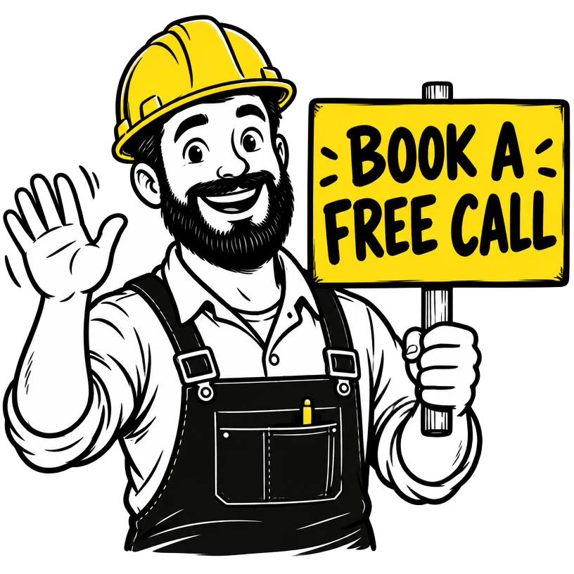 Tradesman holding a sign saying book a free call